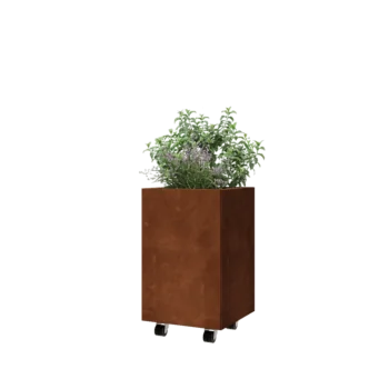 Donica ze stali corten - Kwadratowe - 40 x 40 x 60 cm - Z płytą dolną - Z kółkami