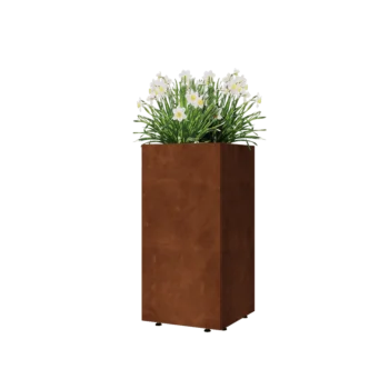 Donica ze stali corten - Kwadratowe - 40 x 40 x 80 cm - Z płytą dolną - Z nóżkami