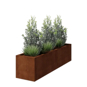 Donica ze stali corten - Prostokątne - 200 x 50 x 50 cm - Spawany - Z płytą dolną