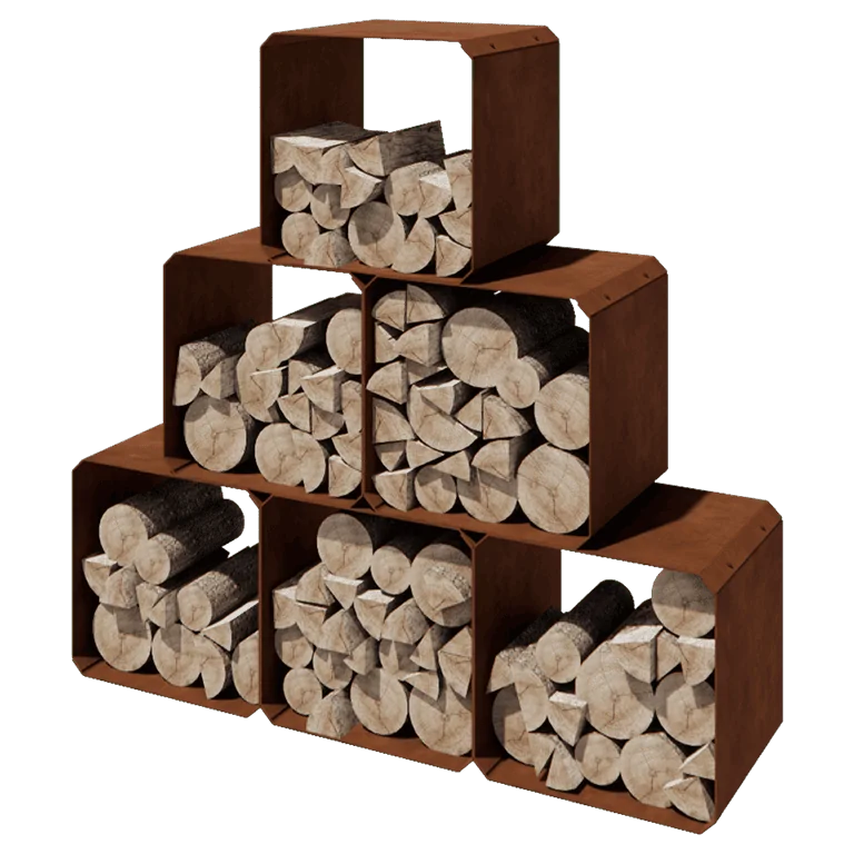Drewutnia ze stali corten - Colorado 6 sztuki - 40 x 40 x 40 cm