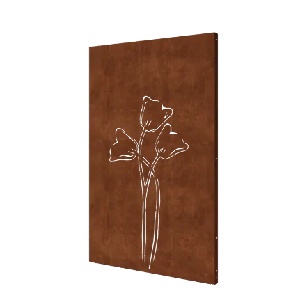 Panel dekoracyjny ze stali corten - Tulipany symetryczne - 120 x 6 x 190 cm