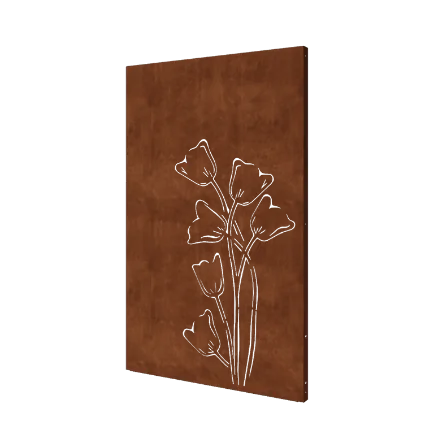 Panel dekoracyjny ze stali corten - Tulipany asymetryczne - 120 x 6 x 190 cm