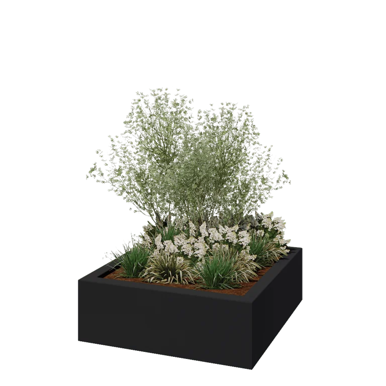 Donica poliestrowa - Kwadrat - 120 x 120 x 40 cm - RAL7021 matowy (czarny szary) - Z dnem
