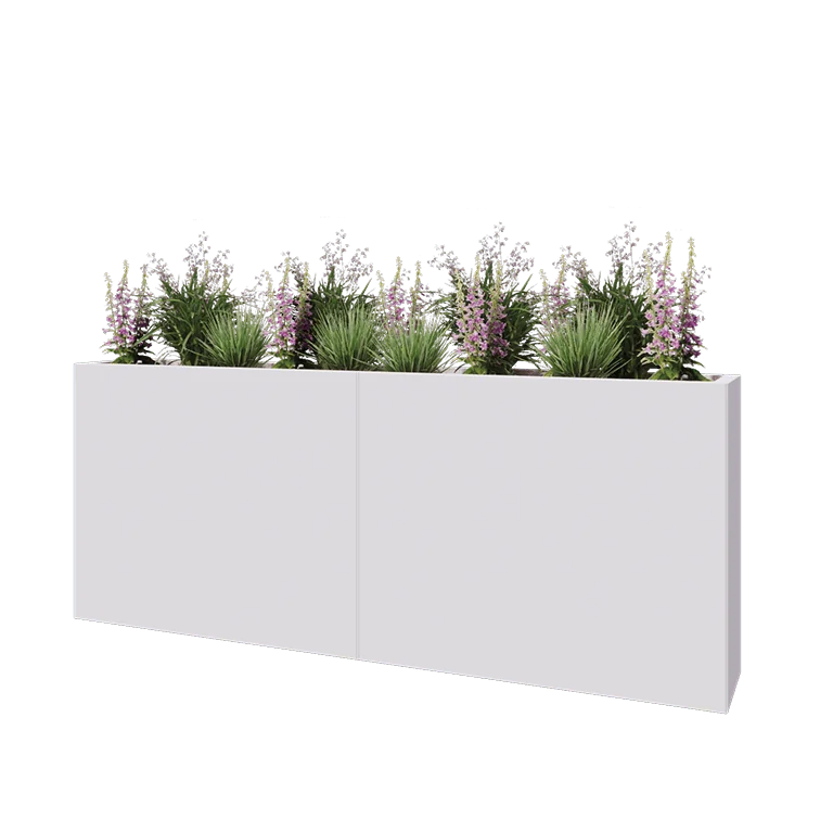 Stalowa donica XXL - Prostokątne - 200 x 30 x 80 cm - RAL9010 matowy (biały) - Z płytą dolną