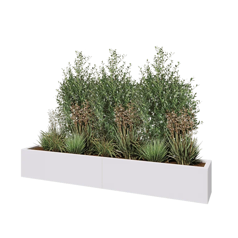 Stalowa donica XXL - Prostokątne - 200 x 30 x 30 cm - RAL9010 matowy (biały) - Z płytą dolną
