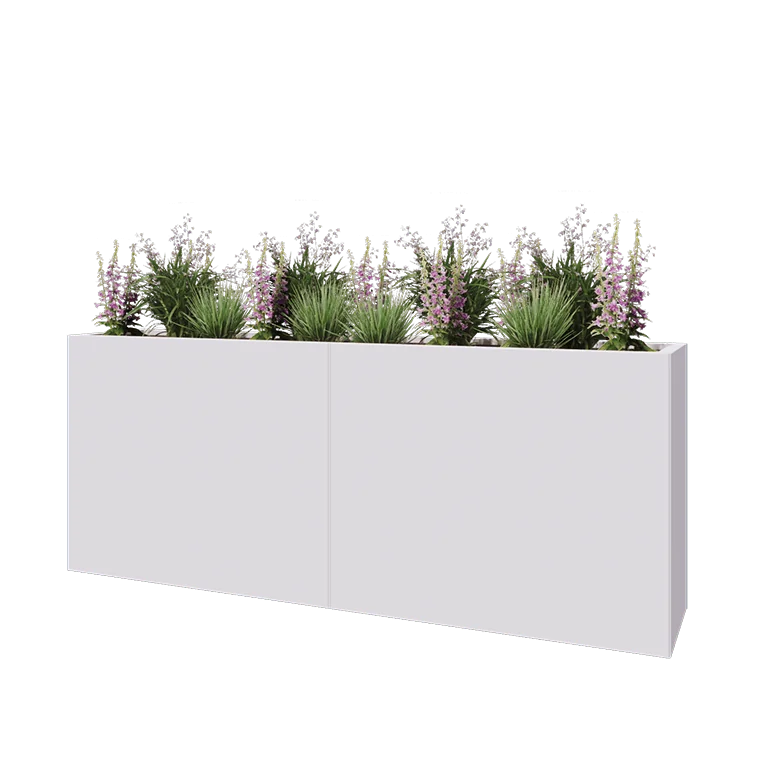Stalowa donica XXL - Prostokątne - 200 x 40 x 80 cm - RAL9010 matowy (biały) - Z płytą dolną