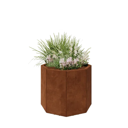 Donica ze stali corten - Ośmiokątne - 72,4 x 72,4 x 60 cm - Z płytą dolną - Z nóżkami