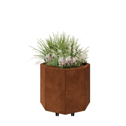 Donica ze stali corten - Ośmiokątne - 72,4 x 72,4 x 60 cm - Z płytą dolną - Z kółkami
