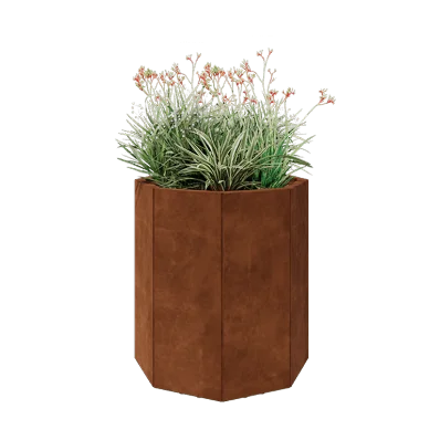 Donica ze stali corten - Ośmiokątne - 72,4 x 72,4 x 80 cm - Z płytą dolną - Z nóżkami