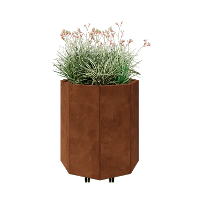 Donica ze stali corten - Ośmiokątne - 72,4 x 72,4 x 80 cm - Z płytą dolną - Z kółkami