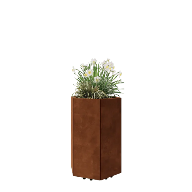Donica ze stali corten - Sześciokątne - 59,3 x 52 x 80 cm - Z płytą dolną - Z nóżkami