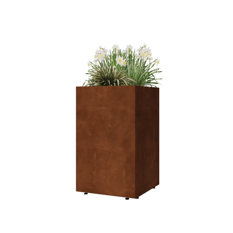 Donica ze stali corten - Kwadratowe - 50 x 50 x 80 cm - Z płytą dolną - Z nóżkami