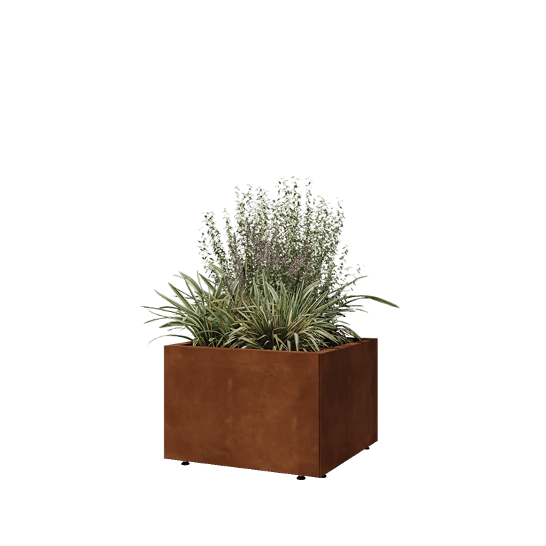 Donica ze stali corten - Kwadratowe - 60 x 60 x 40 cm - Z płytą dolną - Z nóżkami