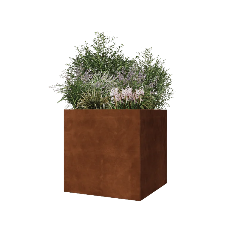 Donica ze stali corten - Kwadratowe - 70 x 70 x 70 cm - Z płytą dolną