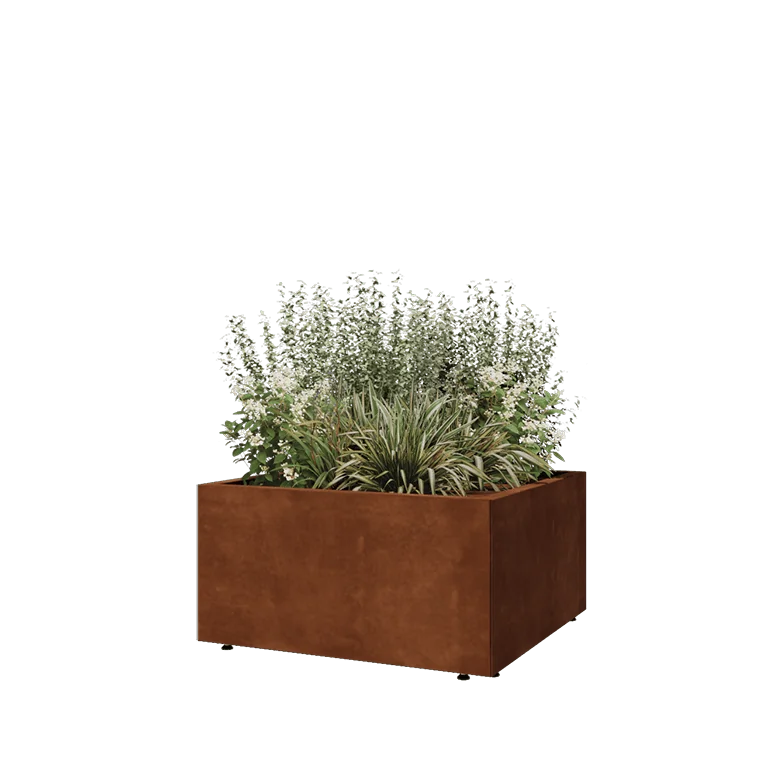 Donica ze stali corten - Kwadratowe - 80 x 80 x 40 cm - Z płytą dolną - Z nóżkami
