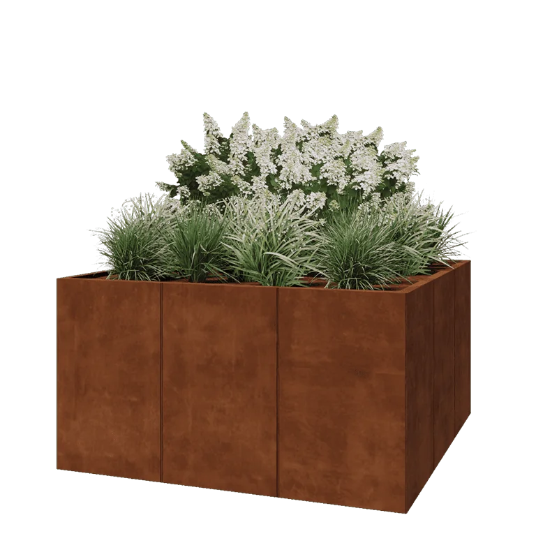 Donica XXL ze stali corten - Kwadratowe - 150 x 150 x 80 cm - Bez płyty dolnej