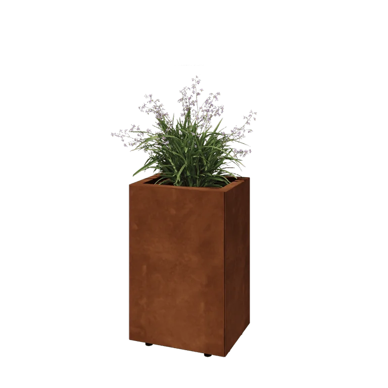 Donica ze stali corten - Prostokątne - 40 x 30 x 60 cm - Z płytą dolną - Z nóżkami