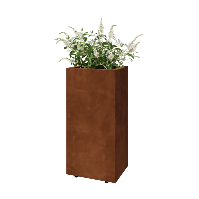 Donica ze stali corten - Prostokątne - 40 x 30 x 80 cm - Z płytą dolną - Z nóżkami
