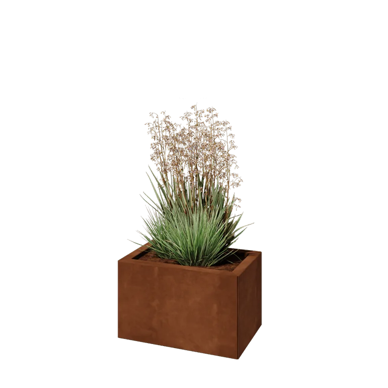 Donica ze stali corten - Prostokątne - 50 x 30 x 30 cm - Z płytą dolną