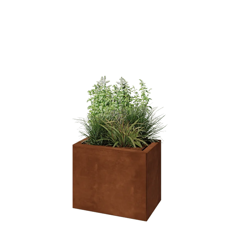 Donica ze stali corten - Prostokątne - 50 x 30 x 40 cm - Z płytą dolną