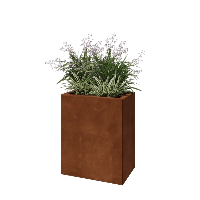 Donica ze stali corten - Prostokątne - 50 x 30 x 60 cm - Z płytą dolną