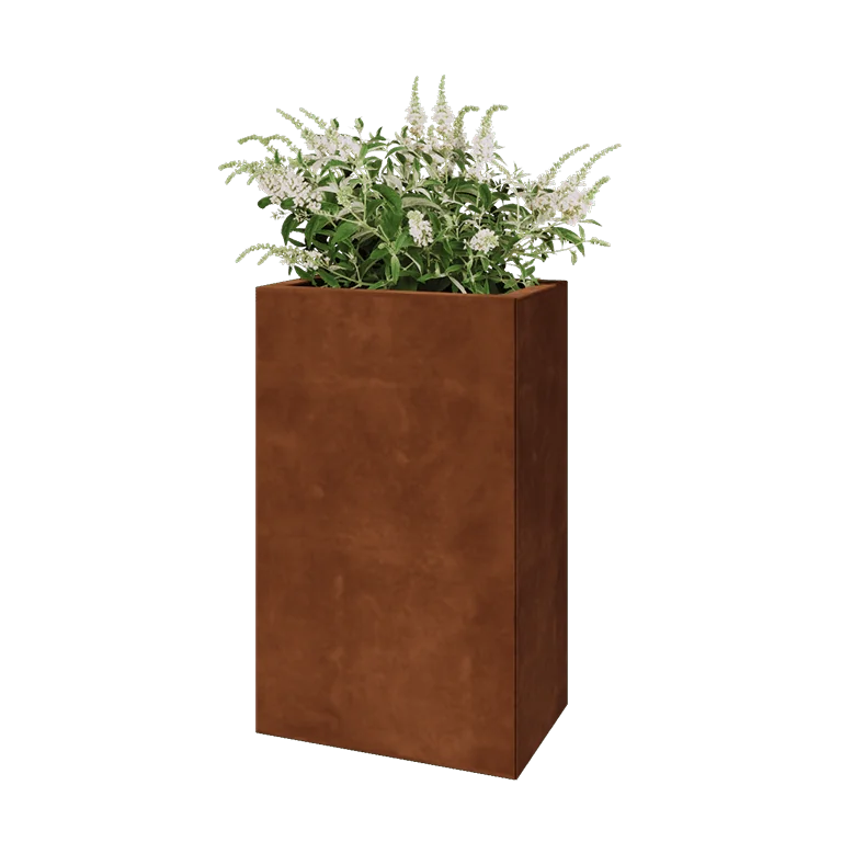 Donica ze stali corten - Prostokątne - 50 x 30 x 80 cm - Z płytą dolną