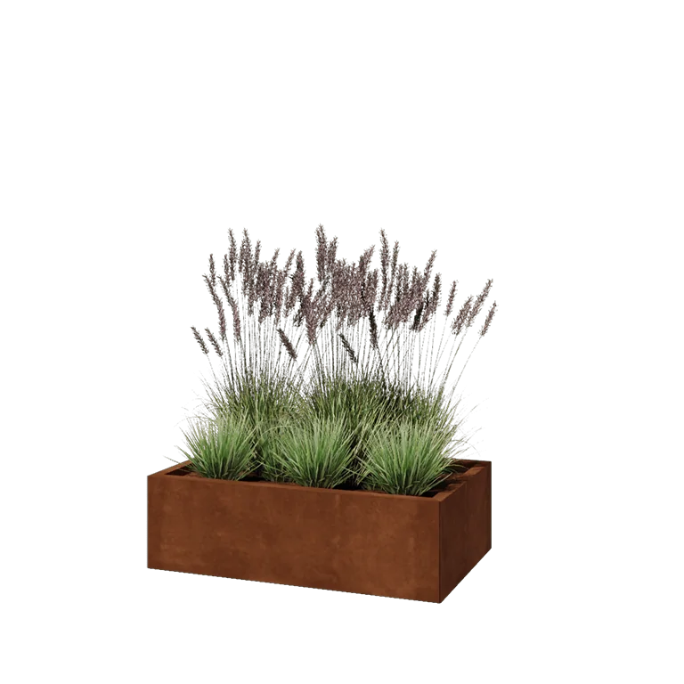 Donica ze stali corten - Prostokątne - 100 x 60 x 30 cm - Z płytą dolną