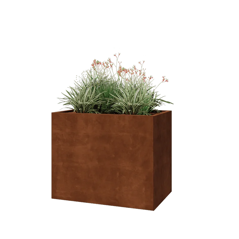 Donica ze stali corten - Prostokątne - 100 x 60 x 80 cm - Z płytą dolną