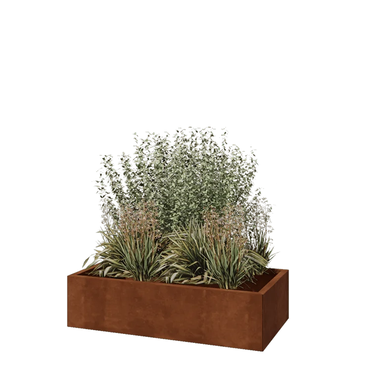 Donica ze stali corten - Prostokątne - 120 x 60 x 30 cm - Bez płyty dolnej