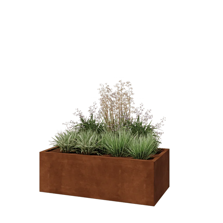 Donica ze stali corten - Prostokątne - 120 x 60 x 40 cm - Z płytą dolną