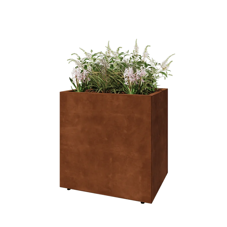 Donica ze stali corten - Prostokątne - 80 x 60 x 80 cm - Z płytą dolną - Z nóżkami