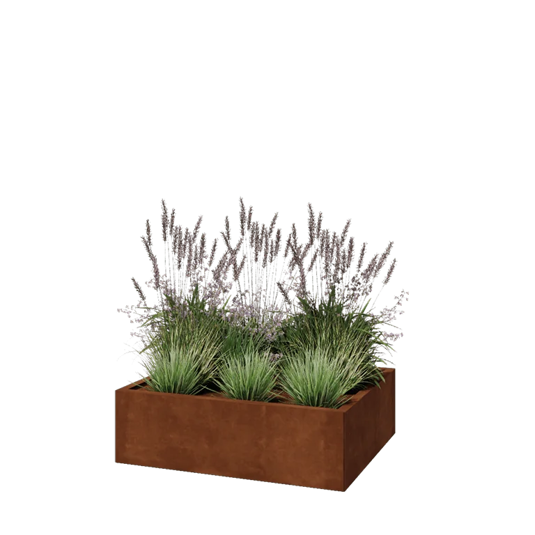 Donica ze stali corten - Prostokątne - 100 x 80 x 30 cm - Bez płyty dolnej