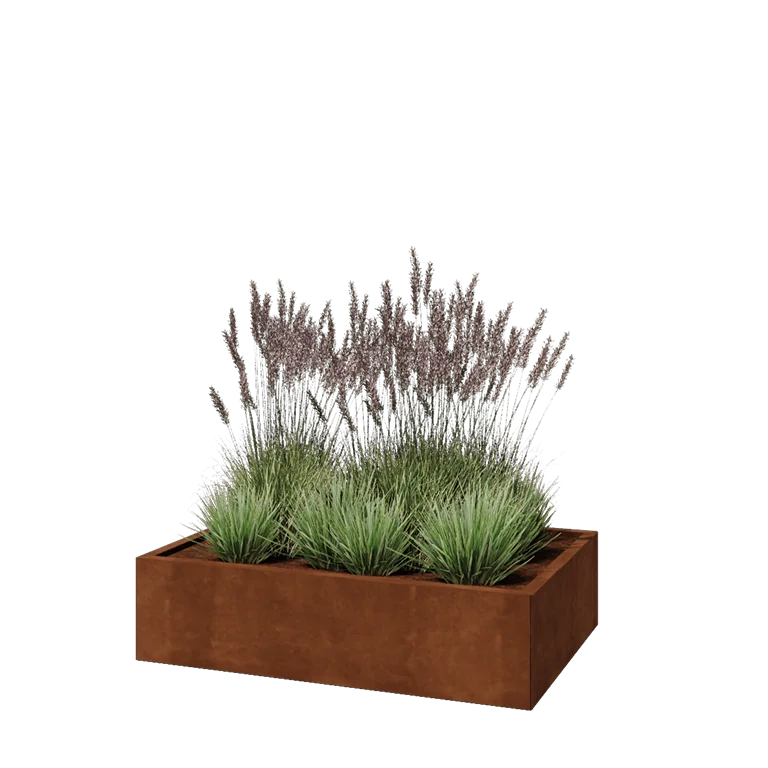 Donica ze stali corten - Prostokątne - 120 x 80 x 30 cm - Z płytą dolną
