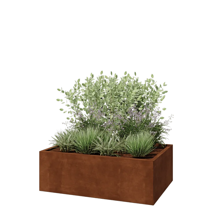 Donica ze stali corten - Prostokątne - 120 x 80 x 40 cm - Z płytą dolną