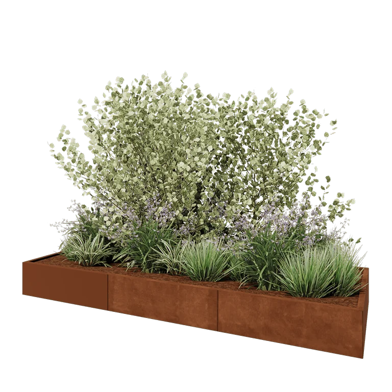 Donica XXL ze stali corten - Prostokątne - 300 x 100 x 30 cm - Z płytą dolną
