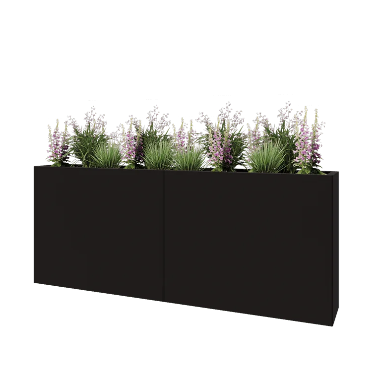 Stalowa donica XXL - Prostokątne - 200 x 30 x 80 cm - RAL9005 matowy (czarny) - Z płytą dolną