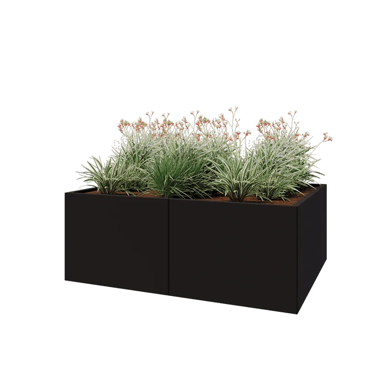 Stalowa donica XXL - Prostokątne - 160 x 120 x 60 cm - RAL9005 matowy (czarny) - Z płytą dolną