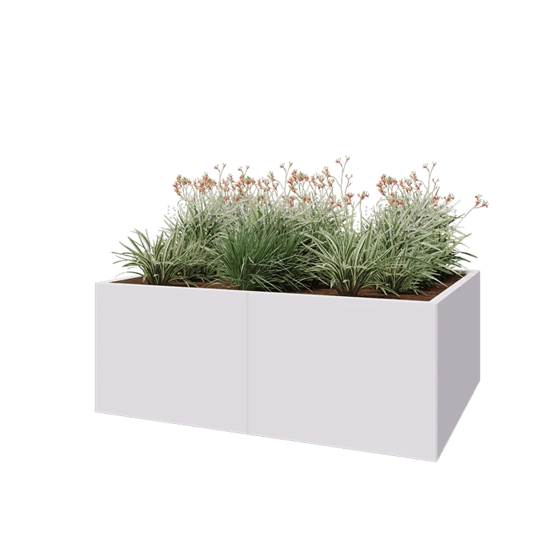 Stalowa donica XXL - Prostokątne - 160 x 120 x 60 cm - RAL9010 matowy (biały) - Z płytą dolną