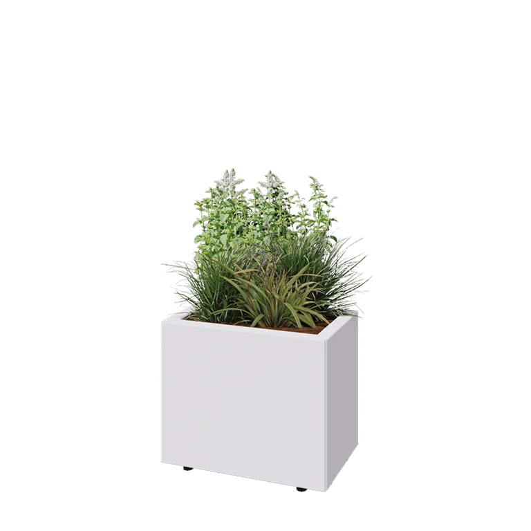 Stalowa donica - Prostokątne - 50 x 30 x 40 cm - RAL9010 matowy (biały) - Z płytą dolną - Z nóżkami