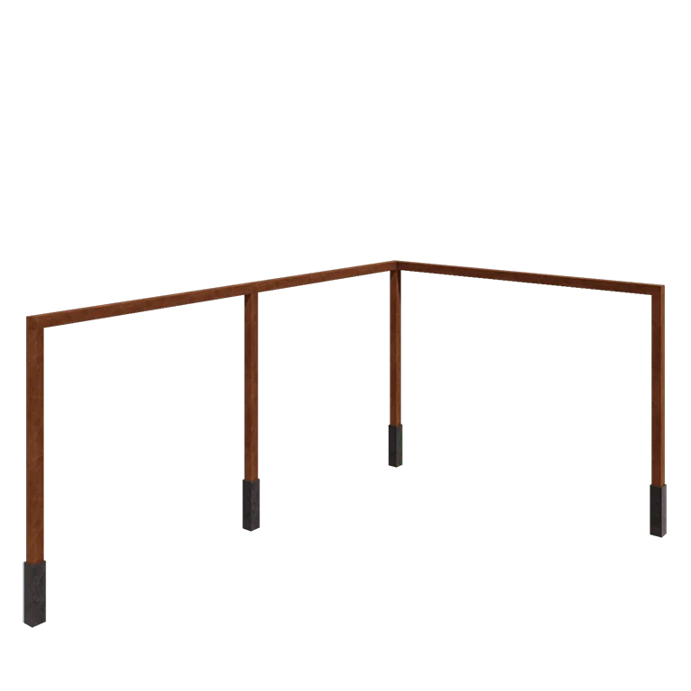 Pergola ze stali corten - Narożnik - 600 x 412 x 242 cm - Z bloczkiem betonowym