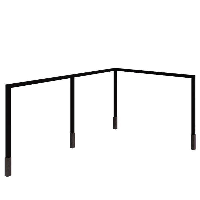 Stalowa pergola - Narożnik - 600 x 412 x 230 cm - RAL9005 matowy (czarny) - Z bloczkiem betonowym