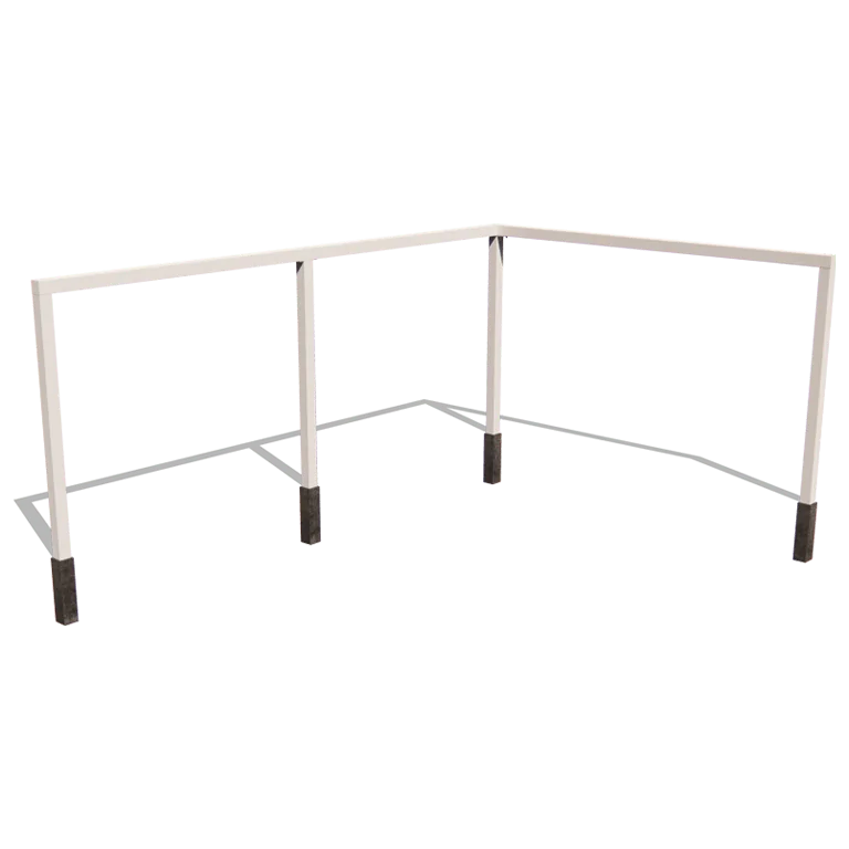 Stalowa pergola - Narożnik - 600 x 412 x 230 cm - RAL9010 matowy (biały) - Z bloczkiem betonowym